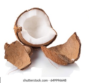 Chopped coconut close-up on white isolated background