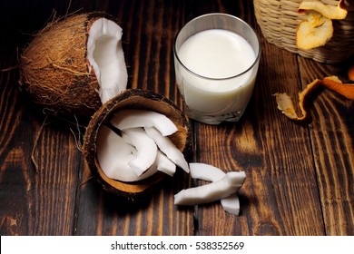 Chopped Coconut And A Glass Of Milk