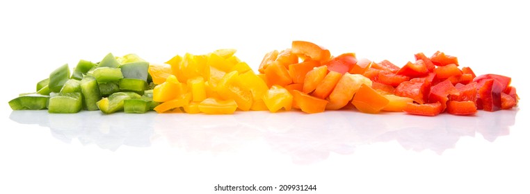 Chopped Colorful Capsicum Over White Background