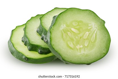 Chopped Fresh Cucumber Isolated On White Background. Clipping Path. Full Depth Of Field.