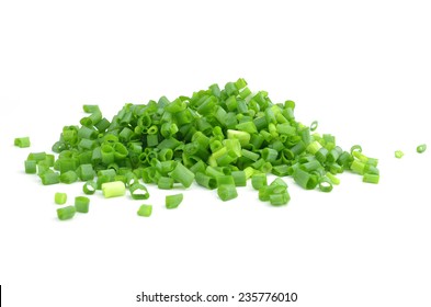 Chopped Fresh Green Spring Onions Isolated On White