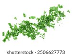 Chopped fresh parsley leaves isolated on a white background, top view. Sliced green parsley herb, healthy food.