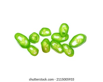 Chopped Green Chili Pepper Isolated On White Background. Top View