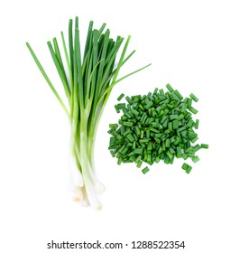 Chopped Green Onion Isolated On White Background Top View