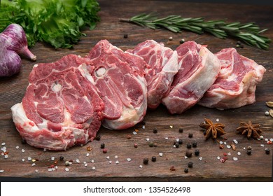 Chopped Meat Of Sheep On A Wooden Background