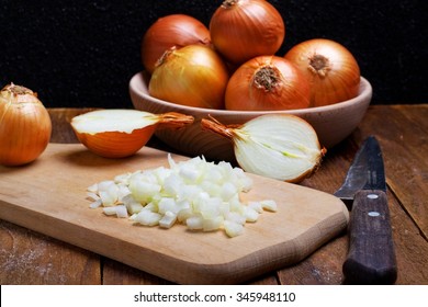 Chopped Onions On Rustic