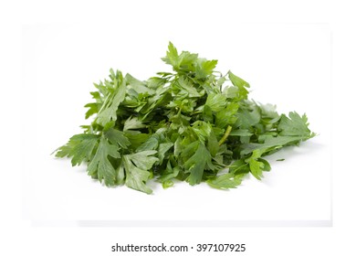 Chopped Parsley On A White Background Isolated