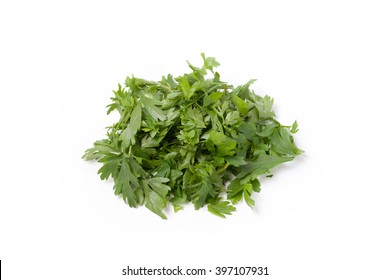 Chopped Parsley On A White Background Isolated