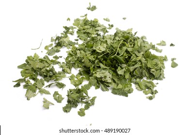 Chopped Parsley On A White Background Isolated