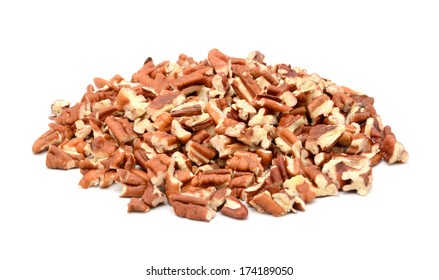 Chopped pecan nuts, isolated on a white background