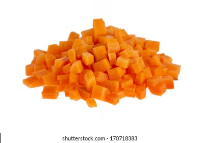 Chopped Raw Carrots Isolated On White Background.