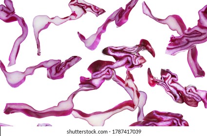 Chopped Red Cabbage Falling On White Background