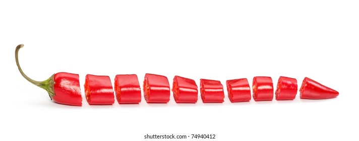 Chopped Red Chilli Pepper Over White Background