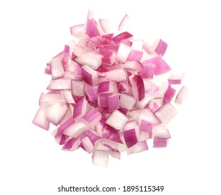 A Chopped Red Onion Diced Bulb On White