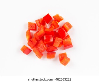 Chopped Red Pepper On White Background
