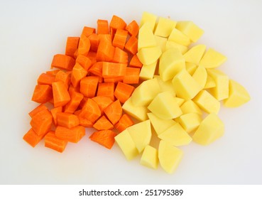 Chopped and sliced carrot and potatoes 