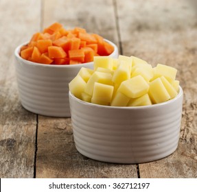 Chopped and sliced carrot and potatoes