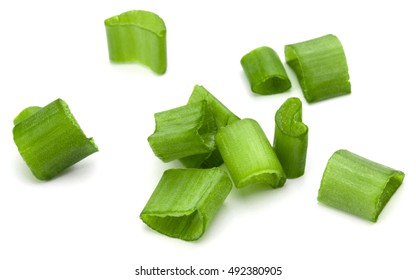 Chopped Spring Onion Or Scallion Isolated On White Background Cutout