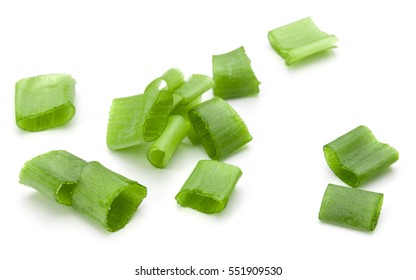 Chopped Spring Onion Or Scallion Isolated On White Background Cutout