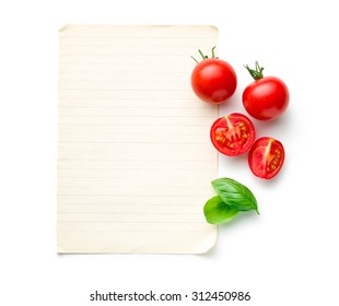 The Chopped Tomatoes And Basil Leaf With Blank Paper