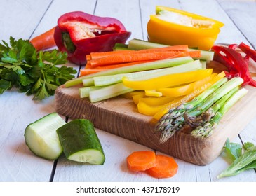 Chopped Vegetables On Cutting Board