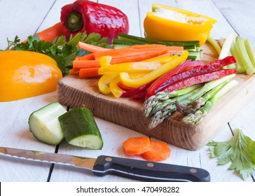 Chopped Vegetables On Cutting Board