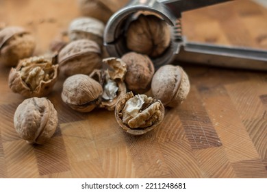 Chopped Walnuts On A Wood Board