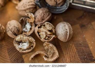 Chopped Walnuts On A Wood Board