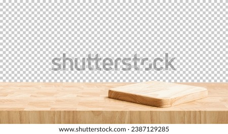 Chopping board on endgrain wood table or kitchen counter bar background.with clipping path.