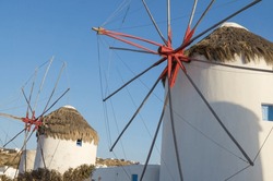 Chora, Mykonos, Greece - October 15 2013: Windmill In Chora Town