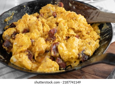 Chorizo With Fried Eggs In A Pan