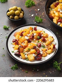 Chorizo Potato Hash Breakfast With Eggs And Feta Cheese