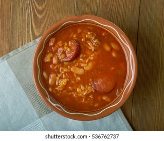 Chorizo, Rice And Bean Soup.Spanish Cuisine