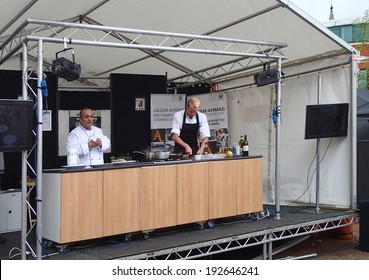 Chorley, Lancashire, UK. 11th May 2014.  Aazam Ahmed, BBC Fusion Chef Cooking Live At The Chorley Food Festival.