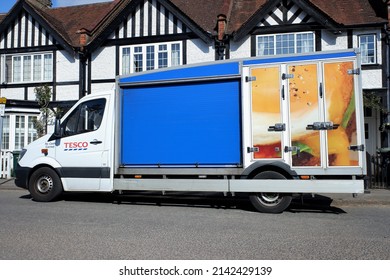 Chorleywood, Hertfordshire, England, UK - April 4th 2022: Tesco Home Delivery Van Supplying Groceries To Domestic Property