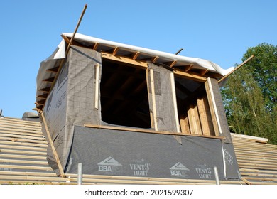 Chorleywood, Hertfordshire, England, UK - August 8th 2021: Property Dormer Under Construction Using Lightweight Breathable Roof Underlay