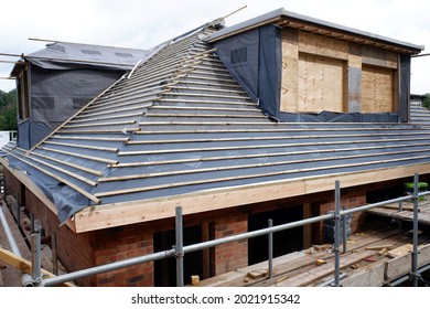 Chorleywood, Hertfordshire, England, UK - August 9th 2021: Property With Dormers Under Construction Using Lightweight Breathable Roof Underlay