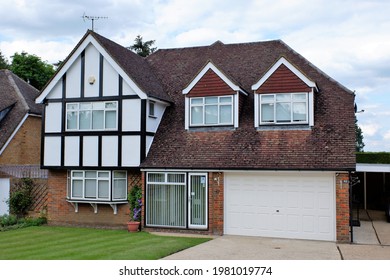 Chorleywood, Hertfordshire, England, UK - May 27th 2021: Large Detached Property With Mock Tudor Features And Integral Garage
