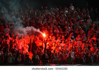 CHORZOW - SEPTEMBER 5: Polish Fans In Slaski Stadium During The 2010 FIFA World Cup Qualification Match Between Poland And Northern Ireland On September 5, 2009 In Chorzow, Poland.