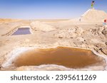 Chott el Djerid, Tozeur, Tunisia. Evaporation pit for producing salt at the Chott el Djerid dry salt lake.
