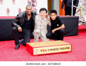 Chris Tucker, Jackie Chan and Jaden Smith at the Jackie Chan Hand and Foot Print Ceremony held at the TCL Chinese Theatre in Hollywood in Los Angeles, United States, 060613. 
