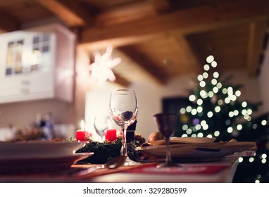 Chrismas Meal Laid On A Table In A Decorated Living Room