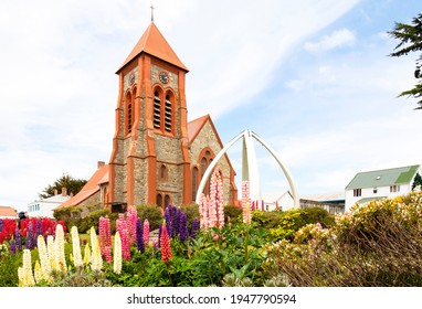 Christ Church Cathedral. Port Stanley, Falkland Islands.  Decorated with Whale Bone Arch. Southern most Anglican Cathedral in the World.