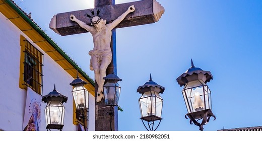 The Christ of the Grievance and Mercy, popularly known as the Christ of the Lanterns, Cristo de los Faroles. Sculptor Juan Navarro León in 1794. Plaza de Capuchinos, Córdoba, Andalusia, Spain, Europe