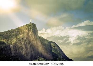 Christ the Redeemer in the sun rays,  Rio de Janeiro, Brazil