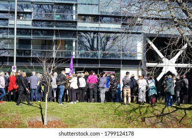 Christchurch, Canterbury / New Zealand - August 20 2020: Doctors gather outside the Canterbury District Health Board corporate building on Oxford Tce, Christchurch, to protest executive resignations.