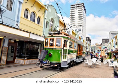 Christchurch, Canterbury / New Zealand - December 31st 2015: Vintage Tram On New Regent Street