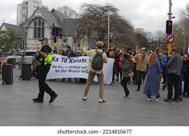 CHRISTCHURCH, NEW ZEALAND, SEPTEMBER 21, 2022, Supporters Of LGBT And Racial Minorities Stage A Counter Protest To Counterspin Media, Which Was Also Protesting Outside The Christchurch Court House, NZ