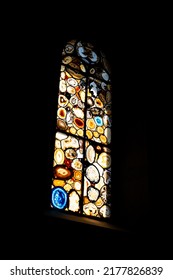 Christian Art, Stained Glass Window Inside Grossmunster Or Grossmünster Church In Zurich City Switzerland, No People.