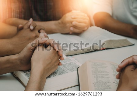 Christian Bible Study Concepts Christian followers are studying the word of God in churches.